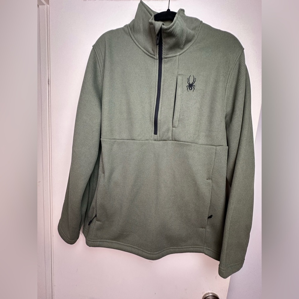 Spider Green Quarter Zip High Neck Multi-Pocket Breathable Active Jacket L*Snag*